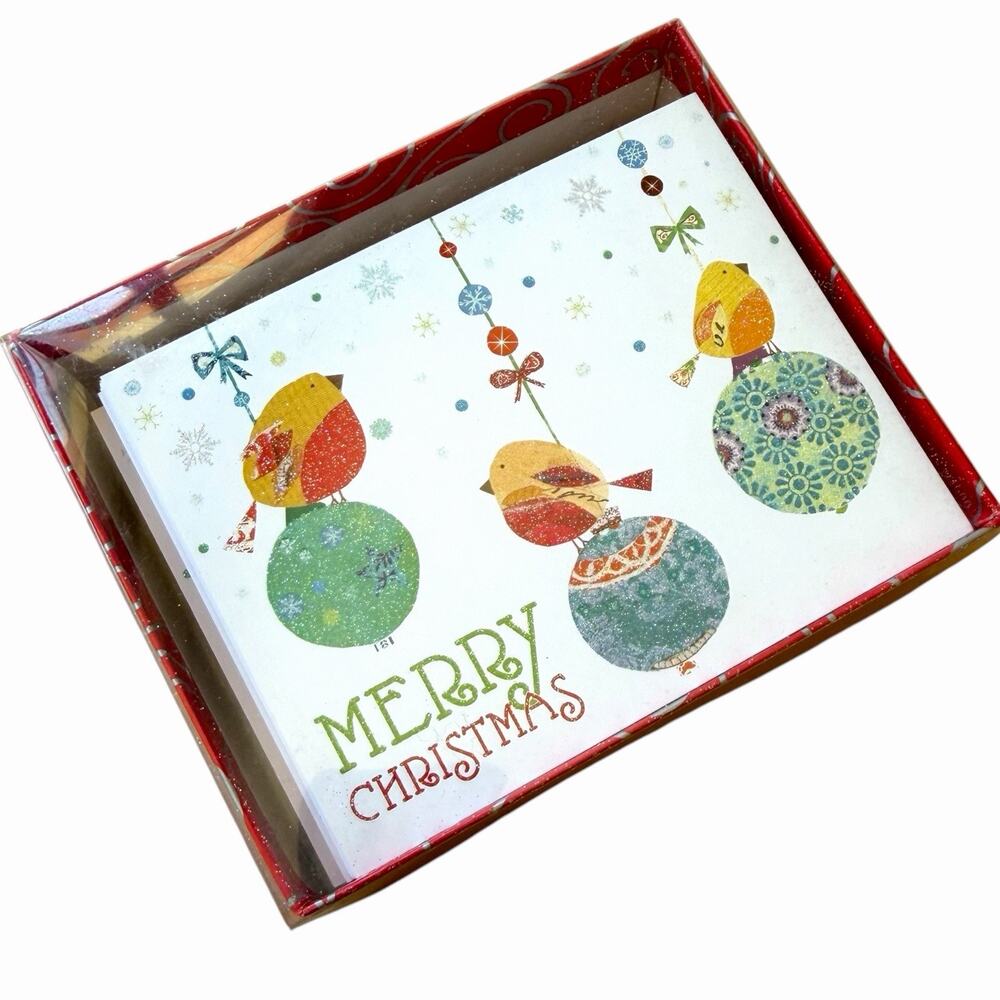 Christmas Cards 20 Count Whimsical Birds Ornaments New Sealed Design Design